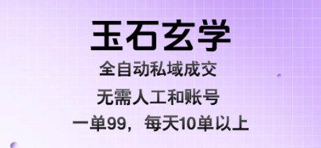 玉石玄学全自动私域成交，一单99每天十单以上，无需人工和矩阵账号，蓝海项目直接干【揭秘】-优优云网创