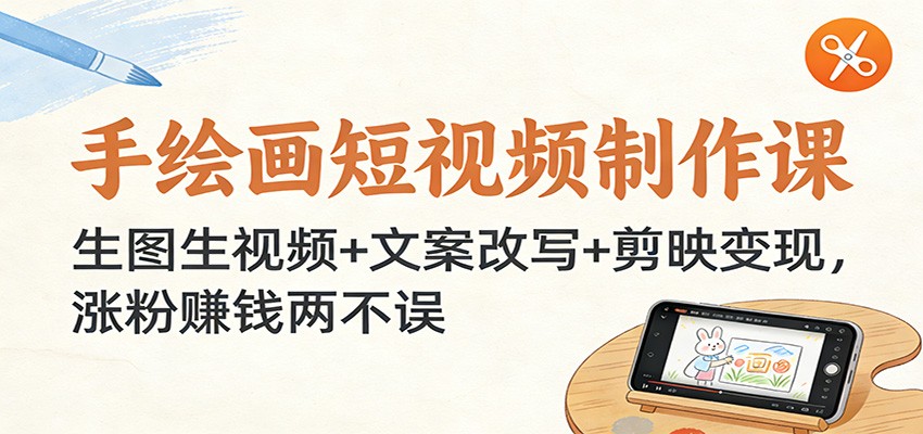 手绘画短视频制作课：生图生视频+文案改写+剪映变现，涨粉赚钱两不误-优优云网创