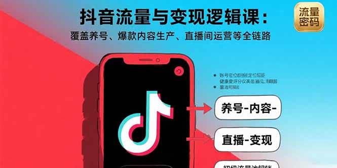 （15824期）抖音流量与变现逻辑课：覆盖养号、爆款内容生产、直播间运营等全链路-优优云网创