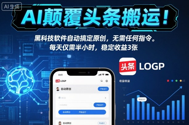 AI颠覆头条搬运!黑科技软件自动搞定原创,无需任何指令。每天仅需半小时,稳定收益3张【揭秘】-优优云网创