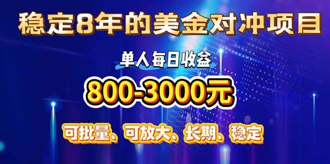 （15782期）稳定8年的美金对冲创业项目，单人每日收益800-3000，小众暴力项目-优优云网创