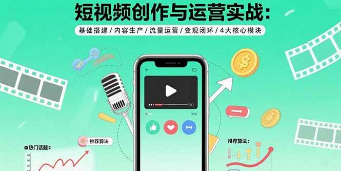 （15819期）短视频创作与运营实战：基础搭建/内容生产/流量运营/变现闭环/4大核心模块-优优云网创