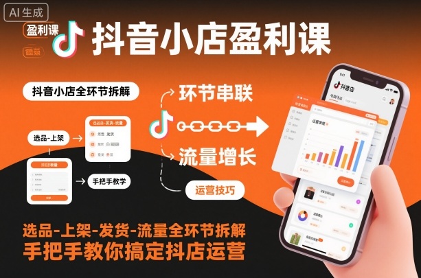 抖音小店盈利课-选品-上架-发货-流量全环节拆解，手把手教你搞定抖店运营-优优云网创