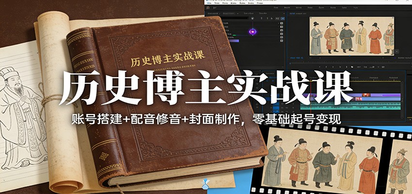 历史博主实战课：账号搭建+配音修音+封面制作，零基础起号变现-优优云网创