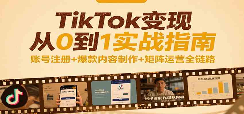 TikTok变现从0到1实战指南:账号注册+爆款内容制作+矩阵运营全链路-优优云网创