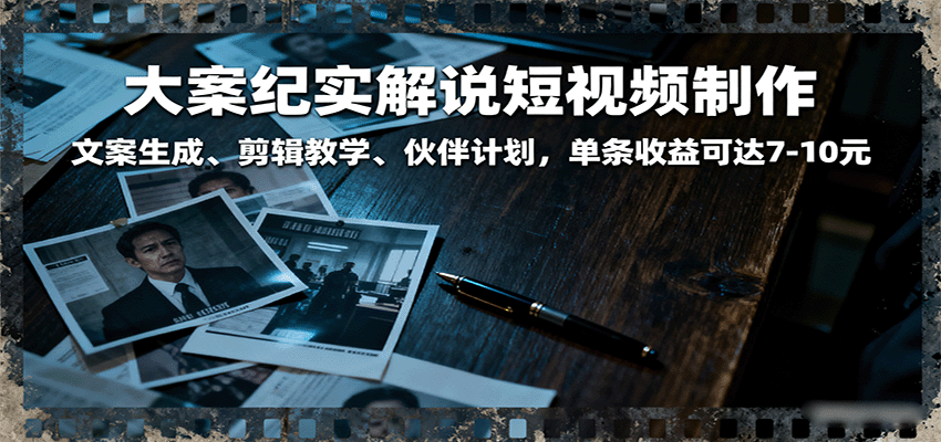 大案纪实解说短视频制作,文案生成、剪辑教学、伙伴计划,单条收益可达7-10元-优优云网创