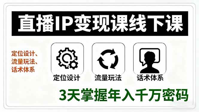 (16065期)直播IP变现课线下课,定位设计、流量玩法、话术体系,3天掌握年入千万密码-优优云网创