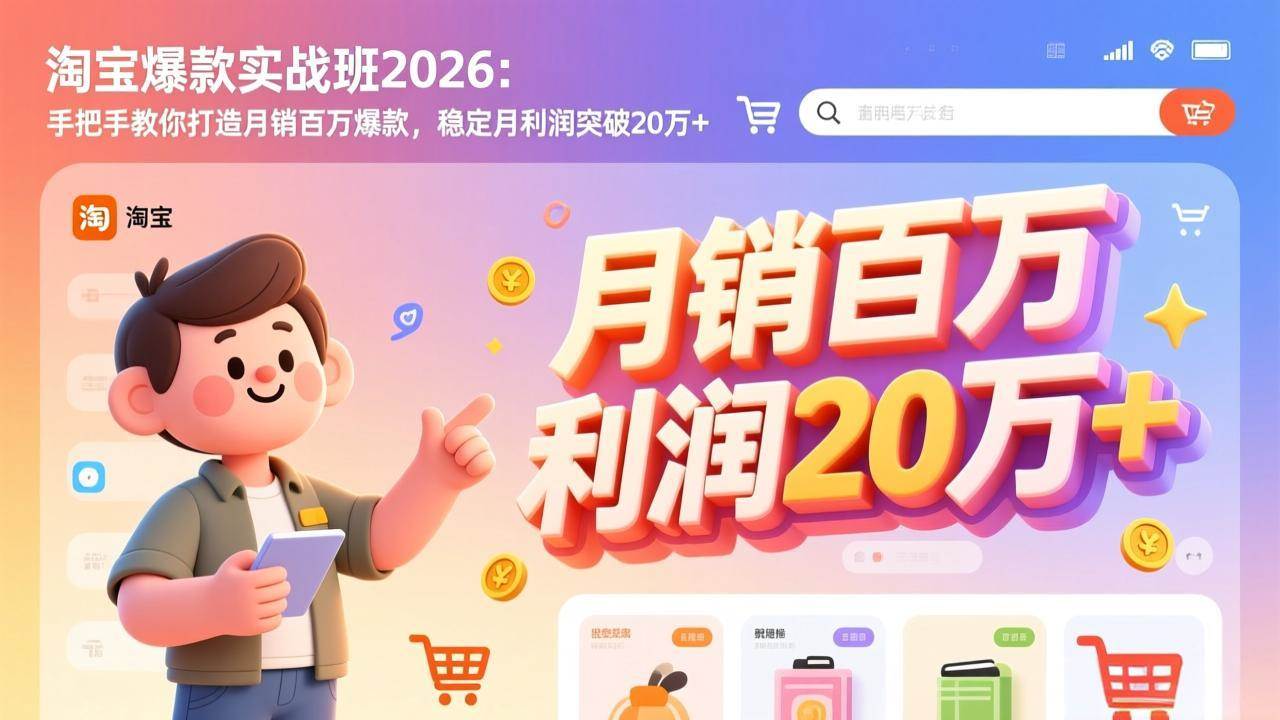 (17209期)淘宝爆款实战班2026:手把手教你打造月销百万爆款,稳定月利润突破20万+-优优云网创