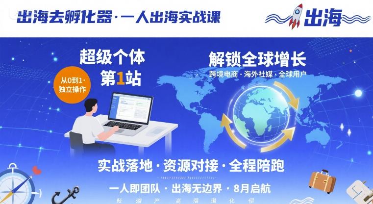 出海去孵化器,一人出海实战课,超级个体第1站,解锁全球增长-优优云网创