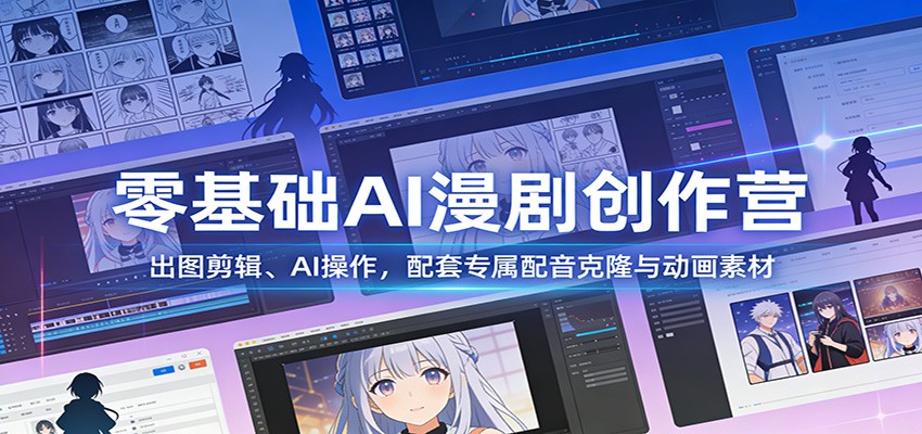 零基础AI漫剧创作营：出图剪辑、AI操作，配套专属配音克隆与动画素材-优优云网创