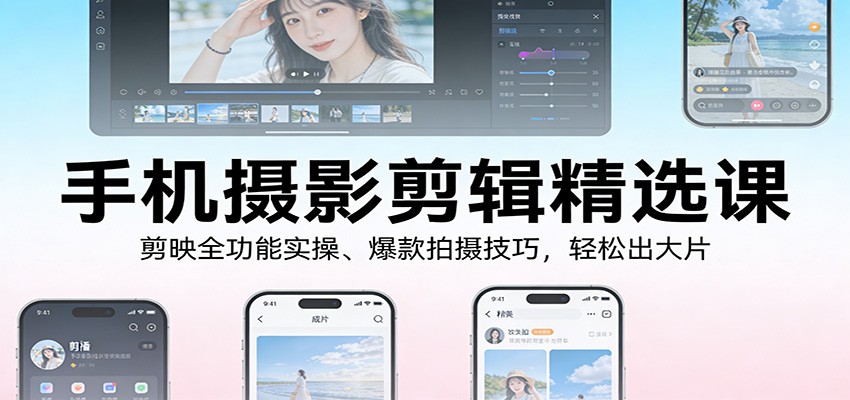 手机摄影剪辑精选课：剪映全功能实操、爆款拍摄技巧，轻松出大片-优优云网创