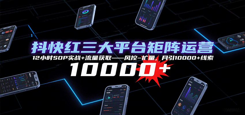 抖快红三大平台矩阵运营,12小时SOP实战+流量获取-风控-扩量,月引10000+线索-优优云网创