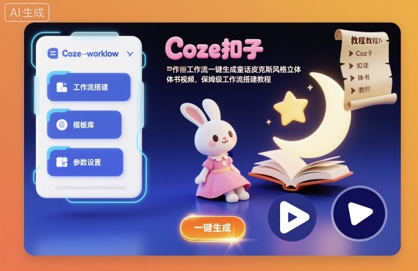 Coze扣子工作流一键生成童话皮克斯风格立体书视频，保姆级工作流搭建教程-优优云网创