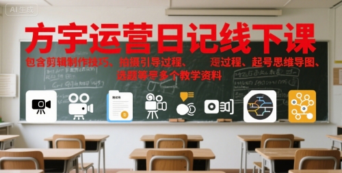 方宇运营日记线下课，包含剪辑制作技巧、拍摄引导过程、起号思维导图、选题等多个教学资料-优优云网创