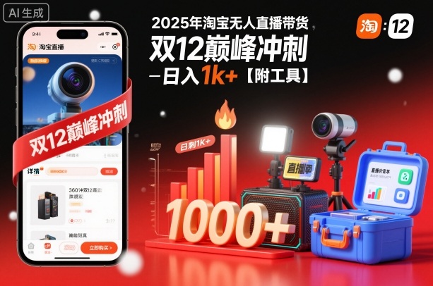 2025年淘宝无人直播带货，冲刺双12，日入1k+【附工具】【揭秘】-优优云网创
