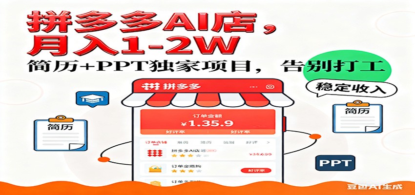 【独家】拼多多虚拟店，AI简历+PPT，单店月稳定1-2W，未来AI服务风口项目！-优优云网创