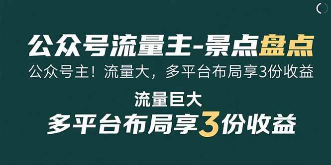 (15553期)公众号流量主-景点盘点 流量巨大 多平台布局享3份收益-优优云网创