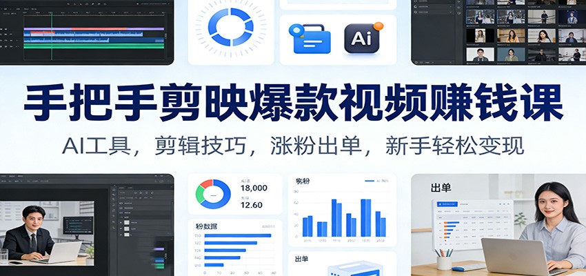 手把手剪映爆款视频赚钱课：AI工具，剪辑技巧，涨粉出单，新手轻松变现-优优云网创