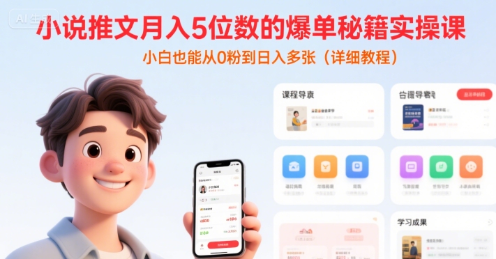 小说推文月入5位数的爆单秘籍实操课,,小白也能从0粉到日入多张(详细教程)-优优云网创