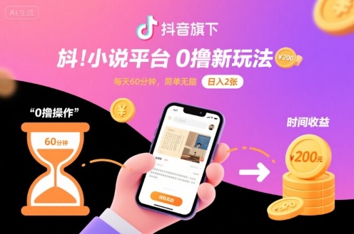 抖音旗下小说平台0撸新玩法，每天挂G60分钟，简单无脑，日入2张【揭秘】-优优云网创