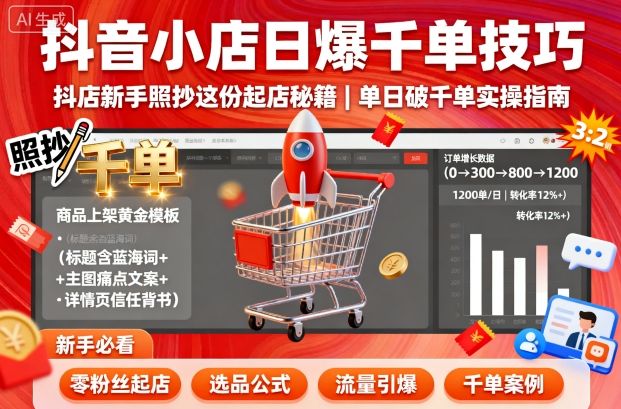 抖音小店日爆千单技巧,抖店新手照抄这份起店秘籍,单日破千单-优优云网创