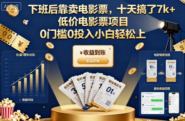 下班后靠卖电影票，十天搞了7k+，低价电影票项目，0门槛0投入小白轻松上手【揭秘】-优优云网创