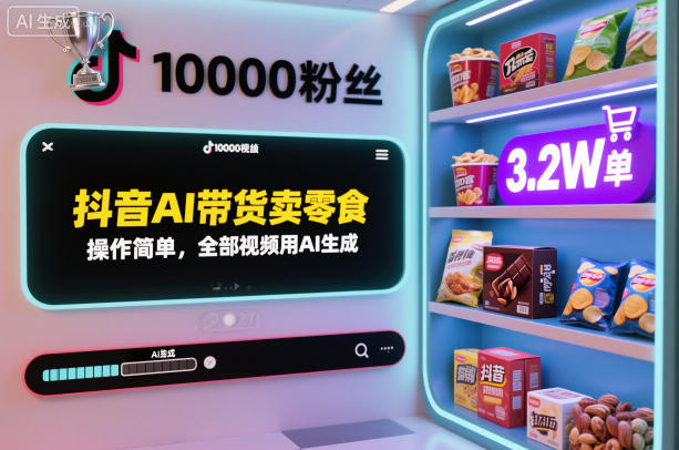 抖音AI带货卖零食,操作简单,全部视频用AI生成,一万粉丝,卖了3.2W单-优优云网创