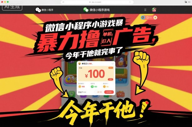 微信小程序小游戏暴力撸广告,单机日入100,今年干他就完事了-优优云网创