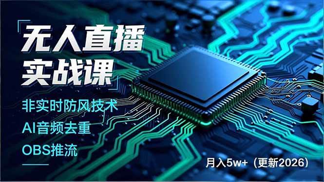 (17113期)无人直播实战课,非实时防风技术、AI音频去重、OBS推流,建立技术壁垒,月入5w+(更新2026)-优优云网创