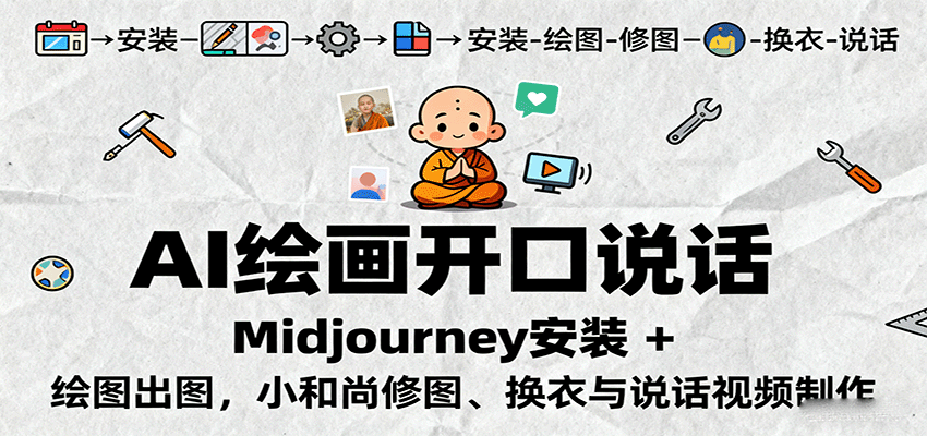 AI绘画开口说话,Midjourney安装 + 绘图出图,小和尚修图、换衣与说话视频制作-优优云网创