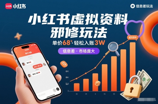 小红书虚拟资料邪修玩法，单价68，轻松入账3W，信息差玩法，市场庞大-优优云网创