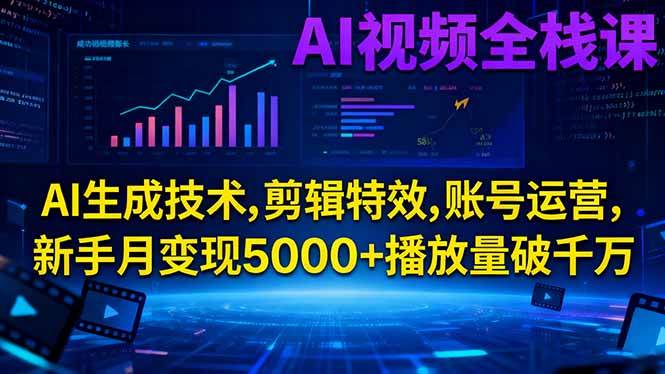 (16603期)AI视频全栈课:AI生成技术,剪辑特效,账号运营,新手月变现5000+播放量破千万-优优云网创
