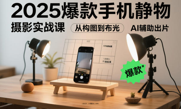 2025爆款手机静物摄影实战课，从构图到布光，不用贵设备，AI辅助出片-优优云网创