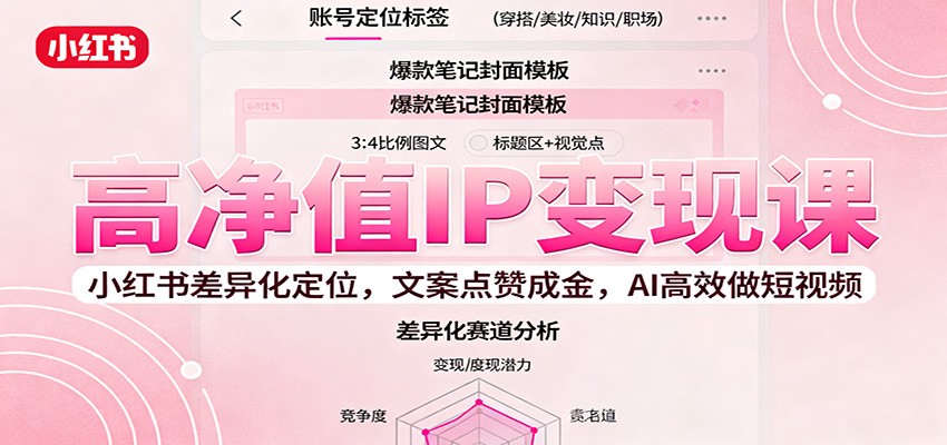 高净值IP变现课:小红书差异化定位,文案点赞成金, AI高效做短视频-优优云网创