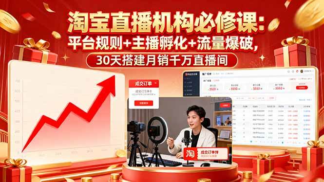 (16087期)淘宝直播机构必修课:平台规则/主播孵化/流量爆破,30天搭建月销千万直播间-优优云网创