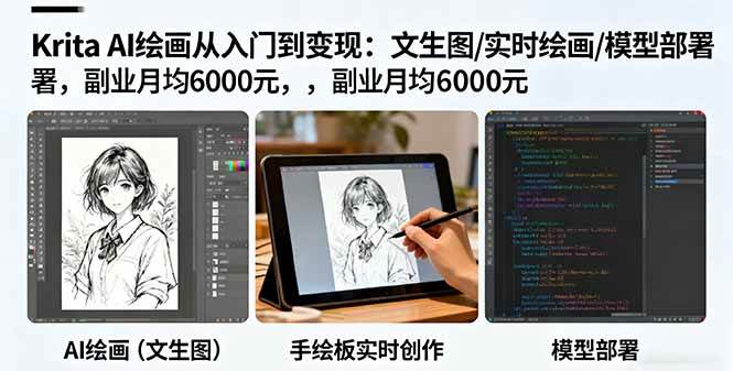 （16222期）Krita AI绘画从入门到变现：文生图/实时绘画/模型部署，副业月均6000元-优优云网创