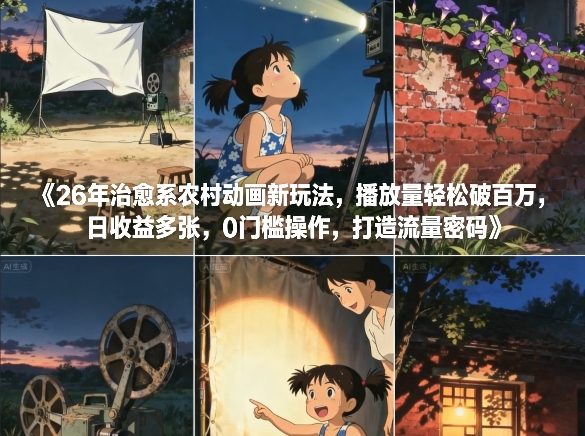 26年治愈系农村动画新玩法，播放量轻松破百万，日收益多张，0门槛操作，打造流量密码-优优云网创