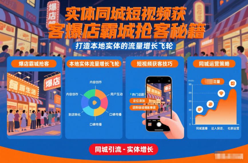 实体同城短视频获客爆店霸城抢客秘籍，打造本地实体的流量增长飞轮-优优云网创