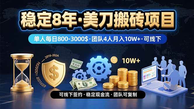 （15632期）稳定8年的美刀搬砖项目，单人每日收益800—3000.团队4人月入10W+.可线下-优优云网创