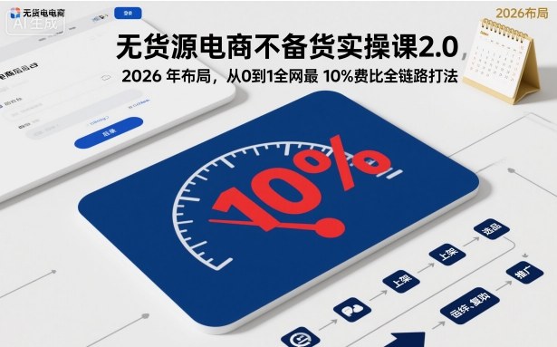 无货源电商不备货实操课2.0，2026年布局，从0到1全网最低10%费比全链路打法【更新】-优优云网创