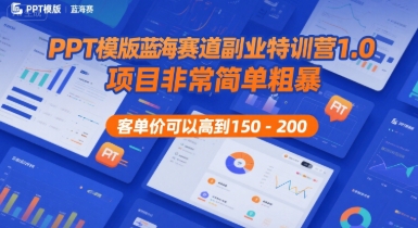 PPT模版蓝海赛道副业特训营1.0，项目非常简单粗暴，客单价可以高到150-200-优优云网创