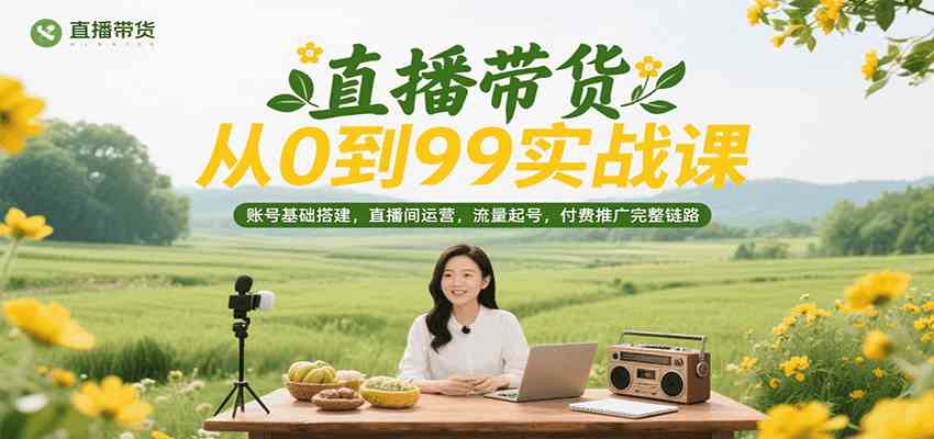 直播带货从0到99实战课，账号基础搭建，直播间运营，流量起号，付费推广完整链路-优优云网创