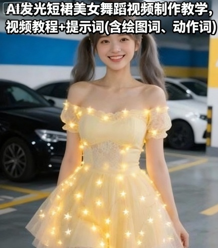 AI发光短裙美女舞蹈视频制作教学，视频教程+提示词(含绘图词、动作词)-优优云网创