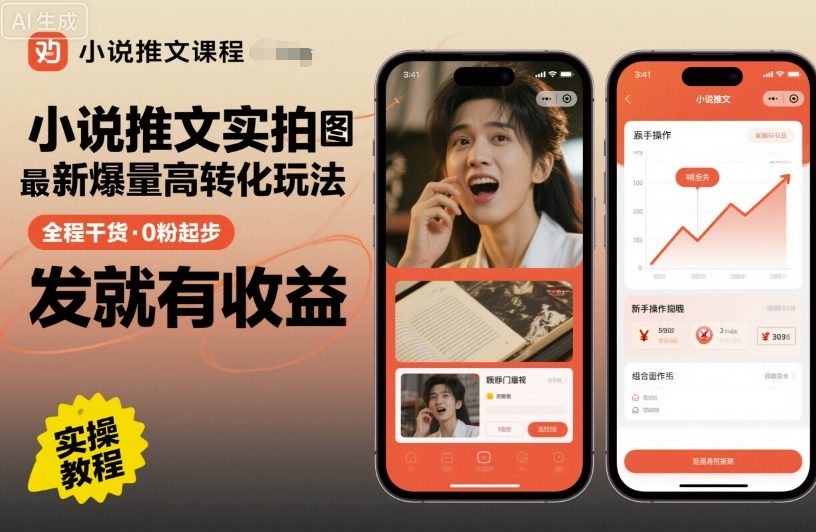 小说推文实拍双图文最新爆量高转化玩法，全程干货，0粉起步，发就有收益-优优云网创