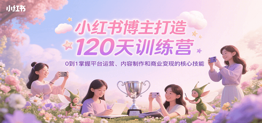 小红书博主打造120天训练营,0到1掌握平台运营、内容制作和商业变现-优优云网创