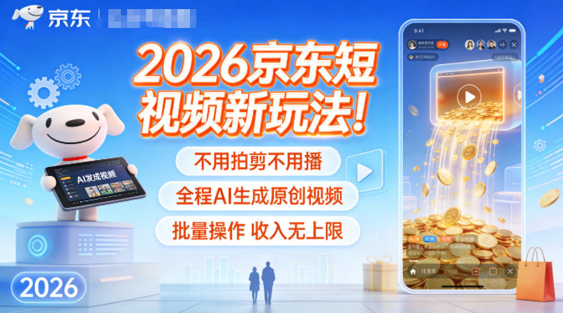 2026京东短视频新玩法！不用拍剪不用播，全程AI生成原创视频，批量操作收入无上限-优优云网创