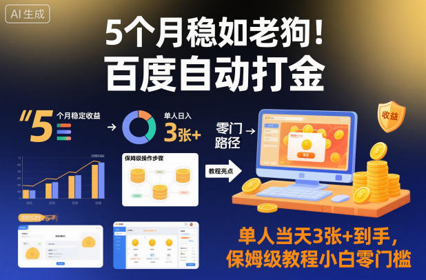 5个月稳如老狗!百度自动打金,单人当天3张+到手,保姆级教程小白零门槛【揭秘】-优优云网创