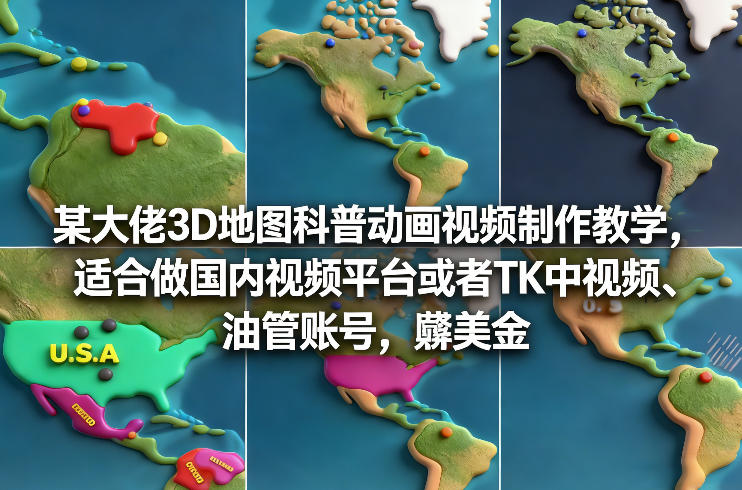 某大佬3D地图科普动画视频制作教学，适合做国内视频平台或者TK中视频、油管账号，賺美金-优优云网创