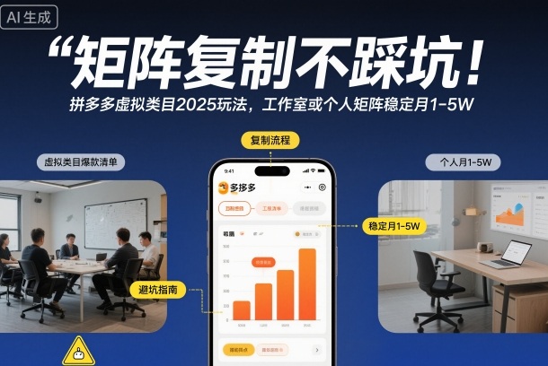 矩阵复制不踩坑！拼多多虚拟类目2025玩法，工作室或者个人矩阵稳定月1-5W【揭秘】-优优云网创