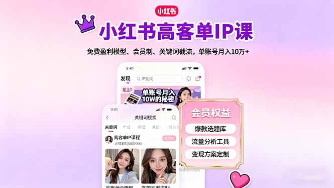 (16295期)小红书高客单IP课,免费盈利模型、会员制、关键词截流,单账号月入10万+-优优云网创